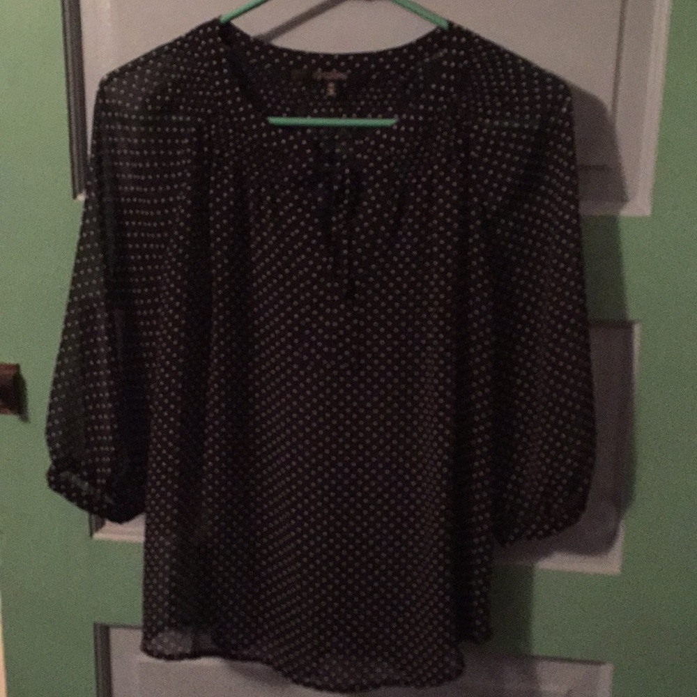 Sheer navy blue blouse with tie SZ XS